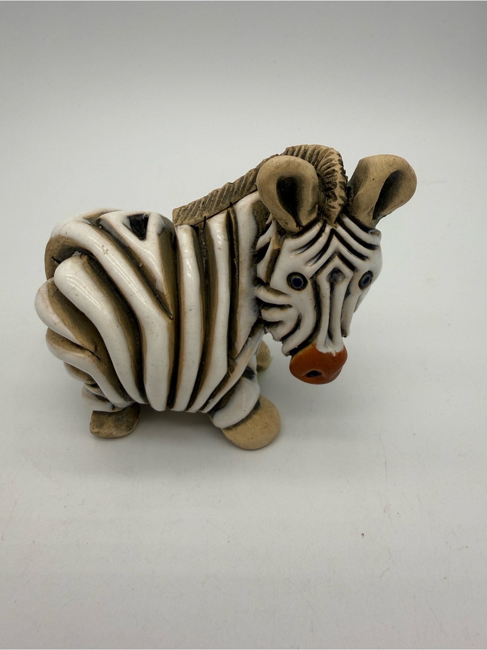 Vintage Artesania Rinconada Zebra Figurine #48 Signed Uruguay Clay Art Sculpture
